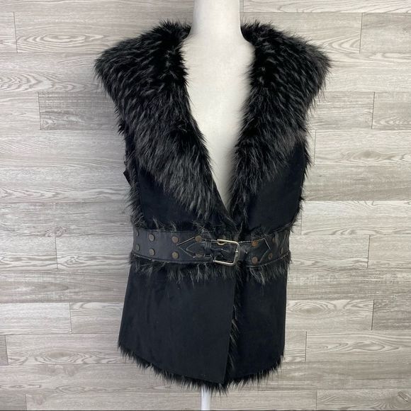🧧SOLD🧧Rachel Zoe Black Suede Leather faux fur Vest - Picture 1 of 9